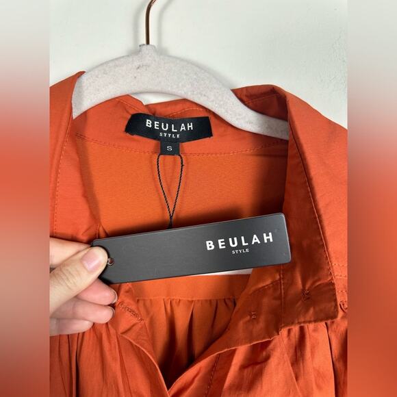 NWT Beulah Button Front Midi Shirt Dress Puff Sleeve Taylor Dress Orange Small - Picture 3 of 9